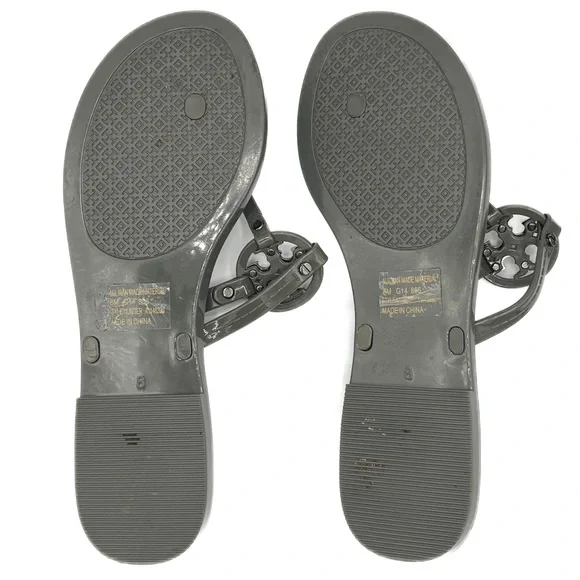 Tory Burch Mini Miller Jelly Sandals Smoke Grey Size 8 Logo Crystal Thong Flats - Picture 2 of 3
